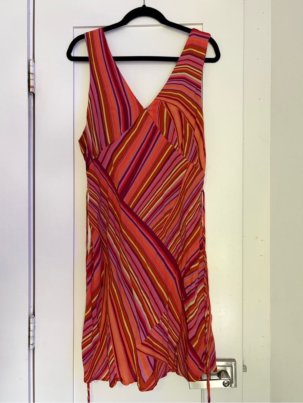 wild fable Orange and Pink Striped V-Neck Midi Dress